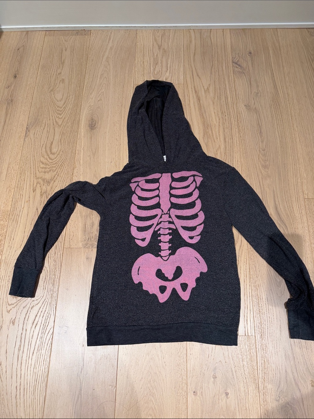 Wildfox charcoal Hoodie with Pink Skeleton Print
